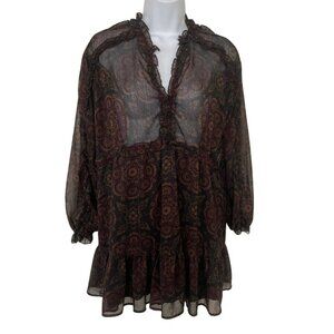 NWT Zara Black Ruffle Chiffon Mini Dress Sz S Sheer Long Sleeve Boho
